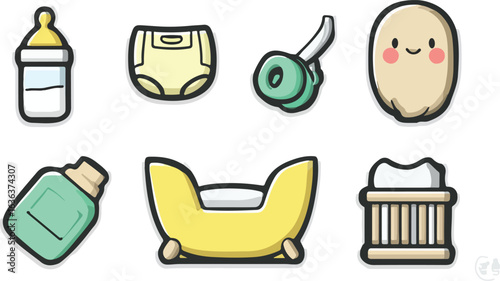 Baby care items illustration set