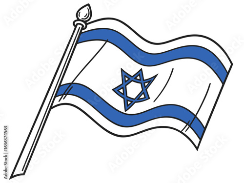 Israel flag, wide brush stroke on white background, vector. High quality 