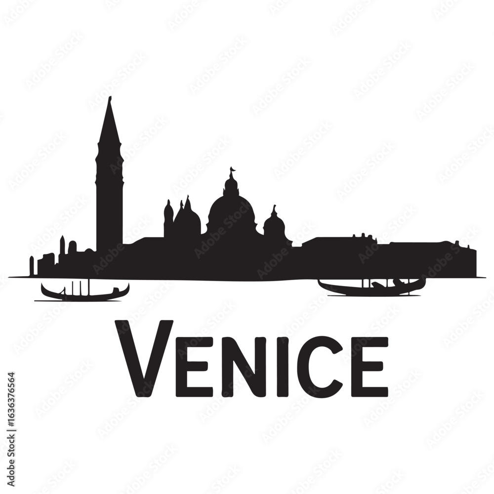 Fototapeta premium Venice skyline silhouette. Landscape Venice, Italy. Vector illustration. Vector black silhouette. with white background.