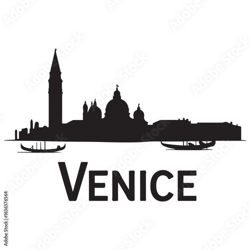 Venice skyline silhouette. Landscape Venice, Italy. Vector illustration. Vector black silhouette. with white background.