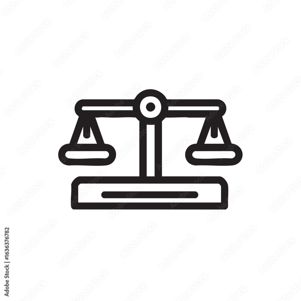 A black and white line drawing of a balanced scale. A black and white line drawing of a balanced scale.