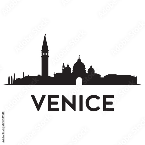Venice skyline silhouette. Landscape Venice, Italy. Vector illustration. Vector black silhouette. with white background.