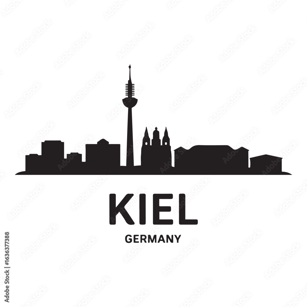 Naklejka premium Kiel skyline horizontal banner. Kiel, Germany. Vector template for your design. Vector black silhouette. with white background.