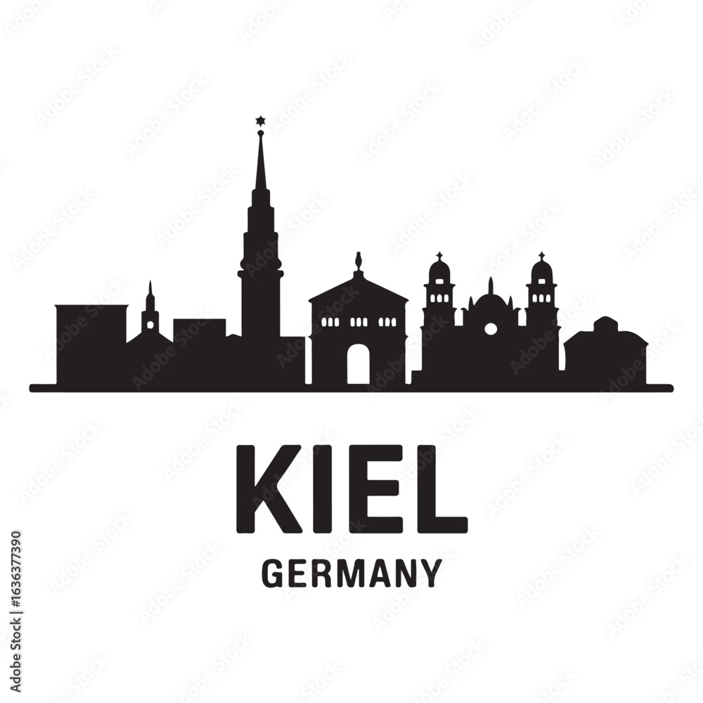Fototapeta premium Kiel skyline horizontal banner. Kiel, Germany. Vector template for your design. Vector black silhouette. with white background.