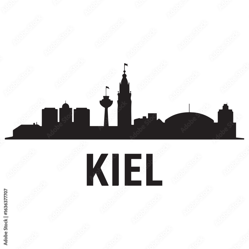 Obraz premium Kiel skyline horizontal banner. Kiel, Germany. Vector template for your design. Vector black silhouette. with white background.