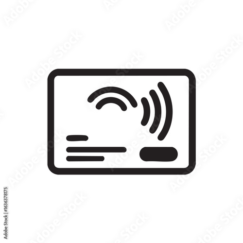 A line drawing of a credit card with a contactless payment symbol.