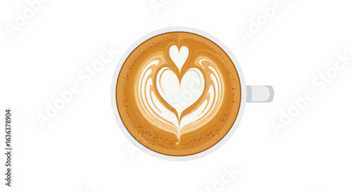 Latte Art: Heart Design in Coffee Cup, Top View