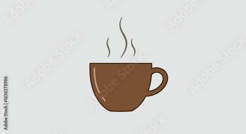 Steaming Brown Coffee Cup Illustration with Handle