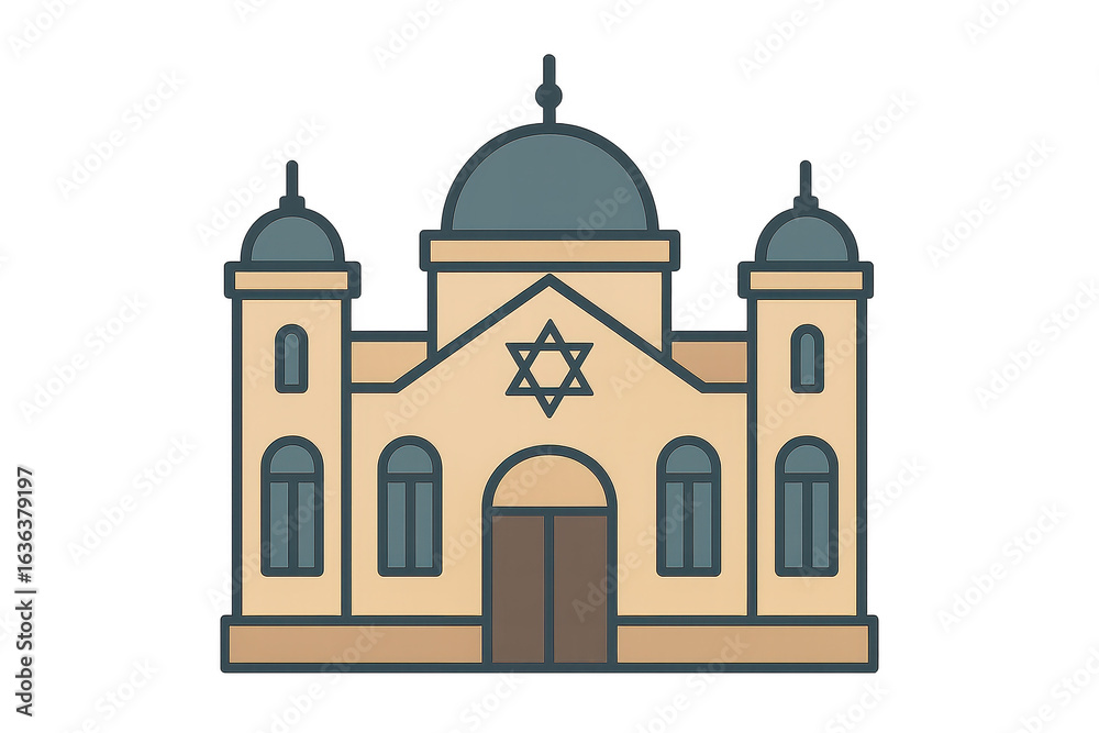 Obraz premium Illustration of a Traditional Jewish Synagogue with Architectural Features