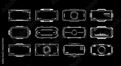 Vector art of futuristic hud interface elements for virtual reality isolated on white background