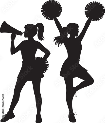 Cheerleader Silhouettes One With Megaphone One With Pom Poms cheerleading female