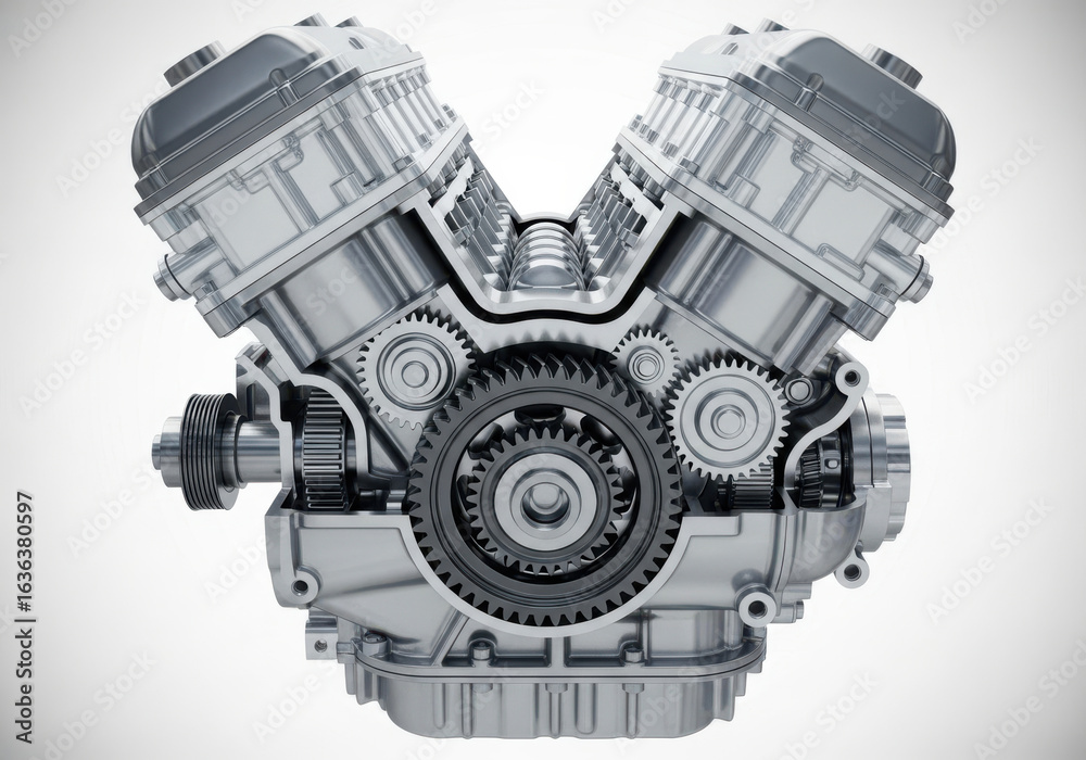 Naklejka premium V8 engine assembly isolated on white background