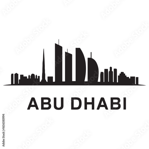 Abu Dhabi skyline silhouette. Black Abu Dhabi city. Vector black silhouette. with white background.