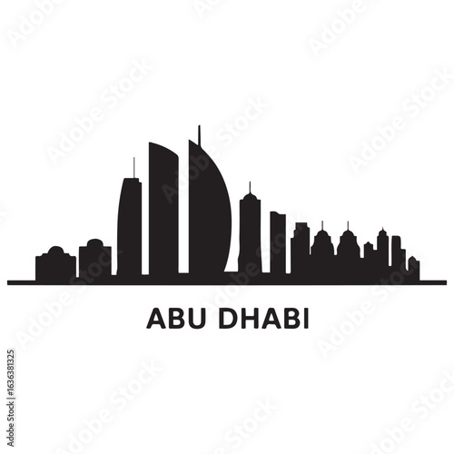 Abu Dhabi skyline silhouette. Black Abu Dhabi city. Vector black silhouette. with white background.