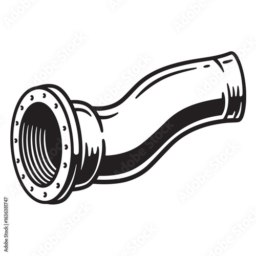 Vector illustration of a detailed pipe fitting component in black and white style