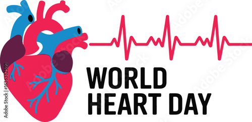Stylized human heart with electrocardiogram and text World Heart Day world heart day 2025 2026 image poster banner label social media post t shirt design logo vector download