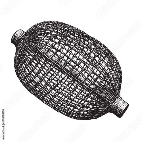 Vintage hand drawn illustration of a wire cage structure on white background