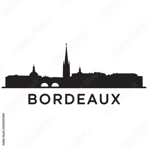 Bordeaux skyline horizontal banner. Bordeaux, France. Vector template for your design. Vector black silhouette. with white background.