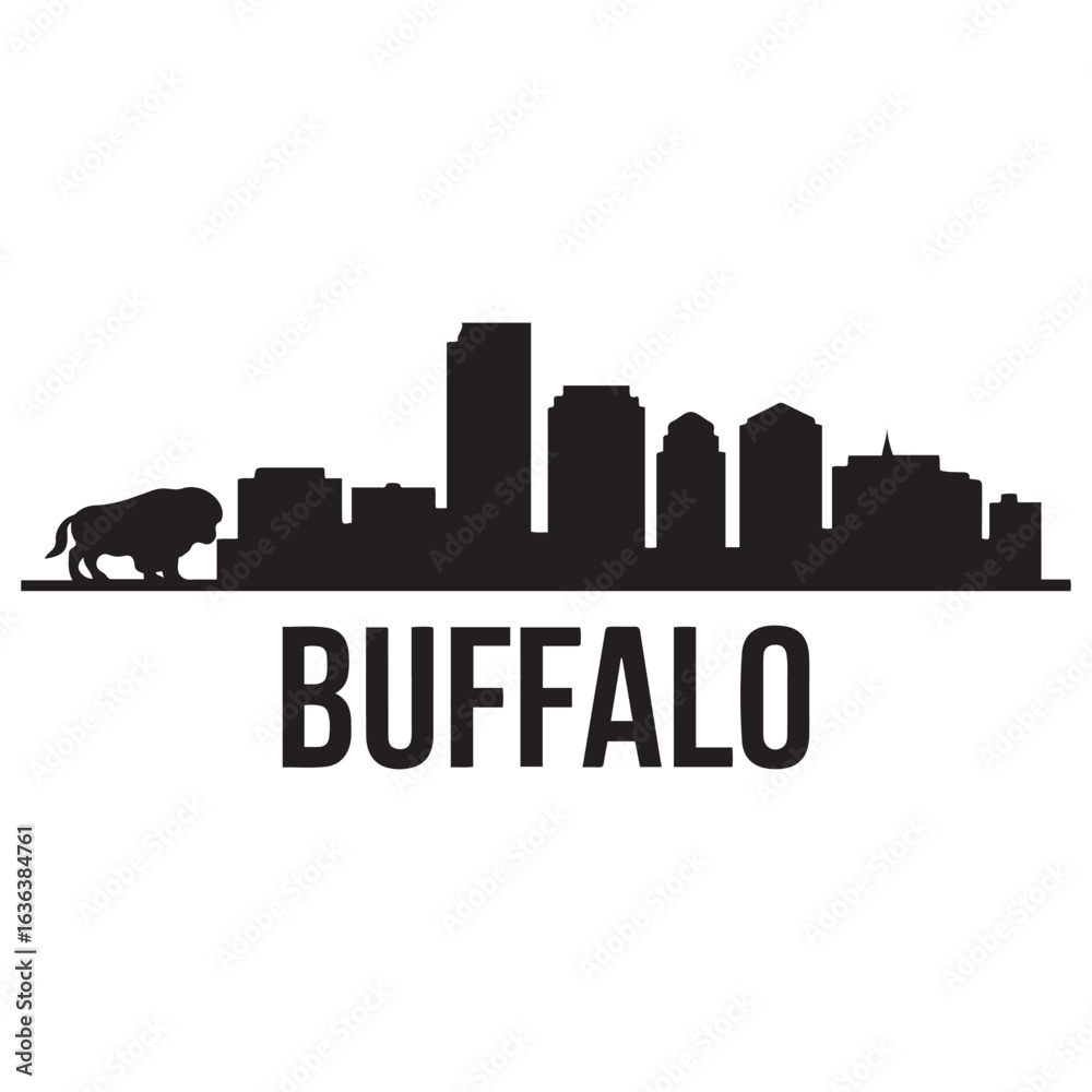 Naklejka premium Buffalo city skyline horizontal banner. Buffalo USA city. Vector template for your design. Vector black silhouette. with white background.