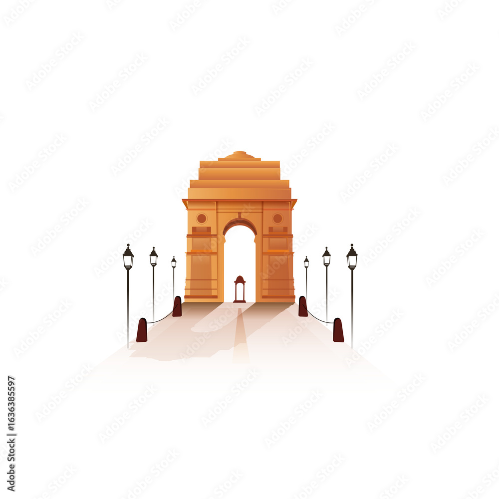 Fototapeta premium Illustration of a Monumental Arch with Pathway and Street Lamps