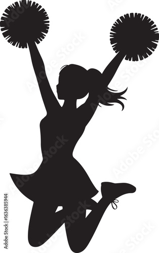 Silhouette of a Cheerleader Jumping with Pom Poms Raised High spirit