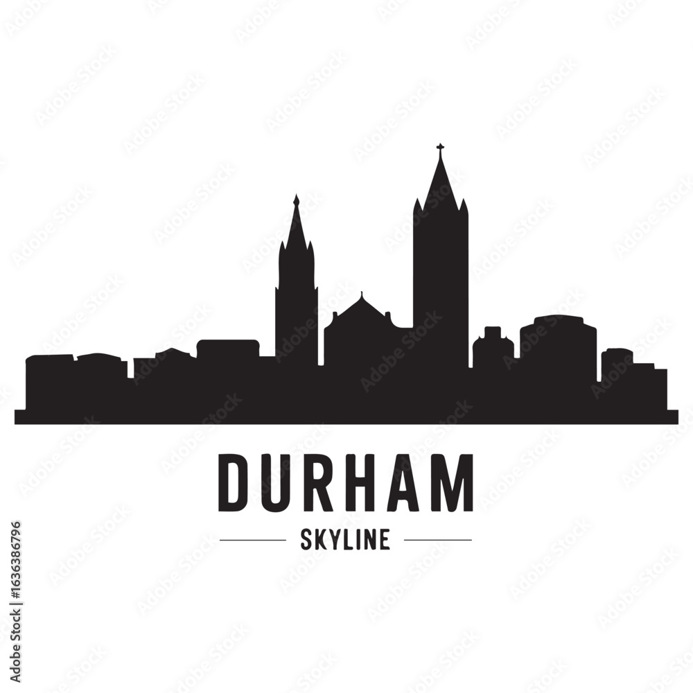 Naklejka premium Durham skyline. Vector illustration. Vector black silhouette. with white background.