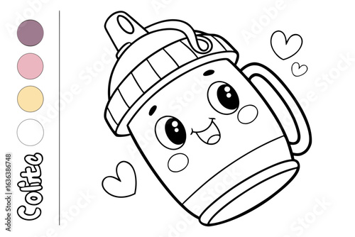 Coloring Pages, cute cartoon sippy cup for toddlers, colorless, uncolored, black and white for coloring book, coloring page, kids