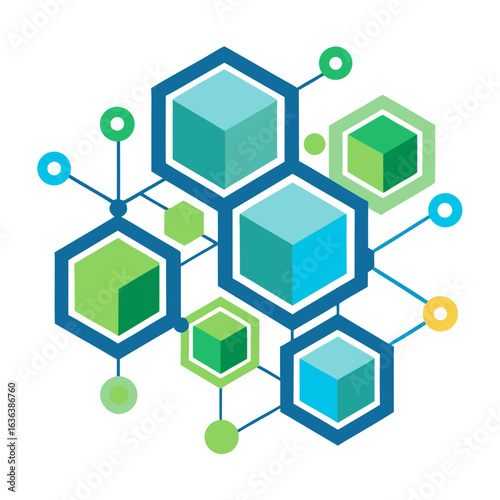 Interconnected Hexagons and Molecular Structures Vector for Science, Technology, and Sustainable Development