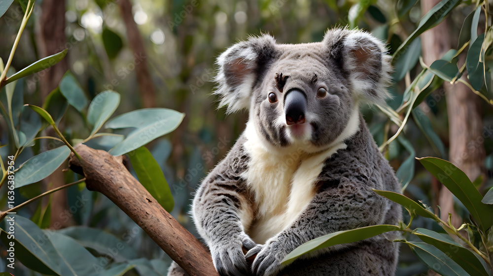 Fototapeta premium Koala gazing curiously at a passing butterfly