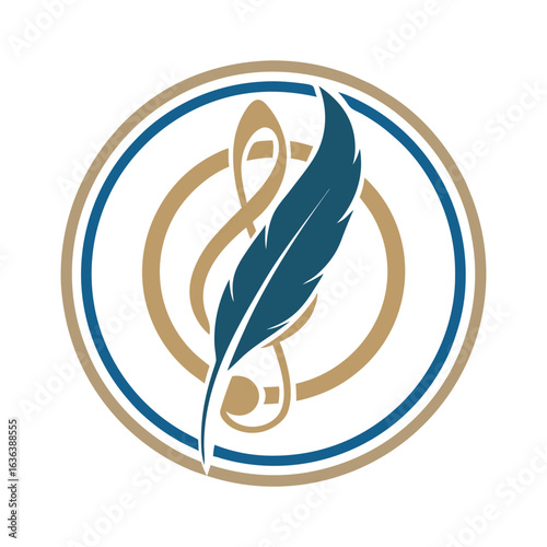 Blue Feather and Tan Treble Clef Inside Blue and Tan Circles Logo music symbol