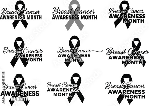 Breast cancer awareness Month typography with  ribbon vector set illustration .