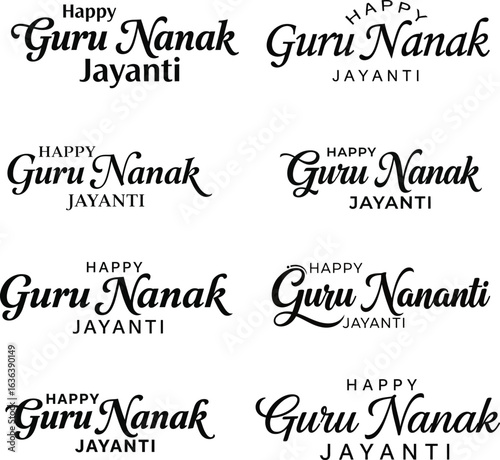 Collection set of  Happy Guru Nanak Jayanti Typography Vector .
