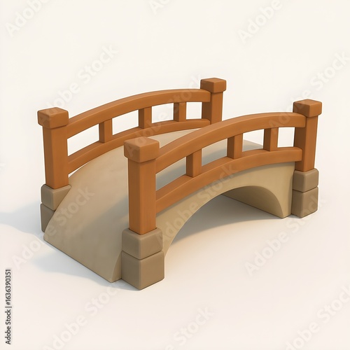 Cartoon Arched Concrete Bridge 3D Illustration