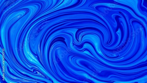 深みのある鮮やかな青のマーブル模様が渦巻く抽象背景