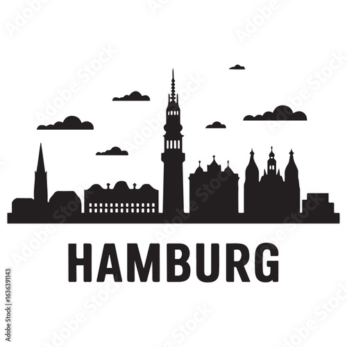 Hamburg skyline. Vector illustration. Vector black silhouette. with white background.