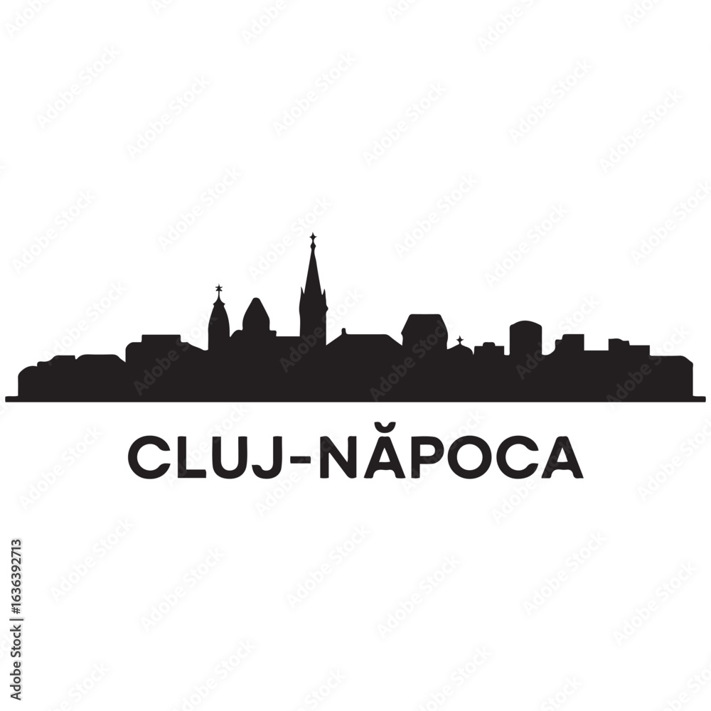 Obraz premium Cluj-Napoca city skyline. Black cityscape isolated on white background. Vector banner. Vector black silhouette. with white background.