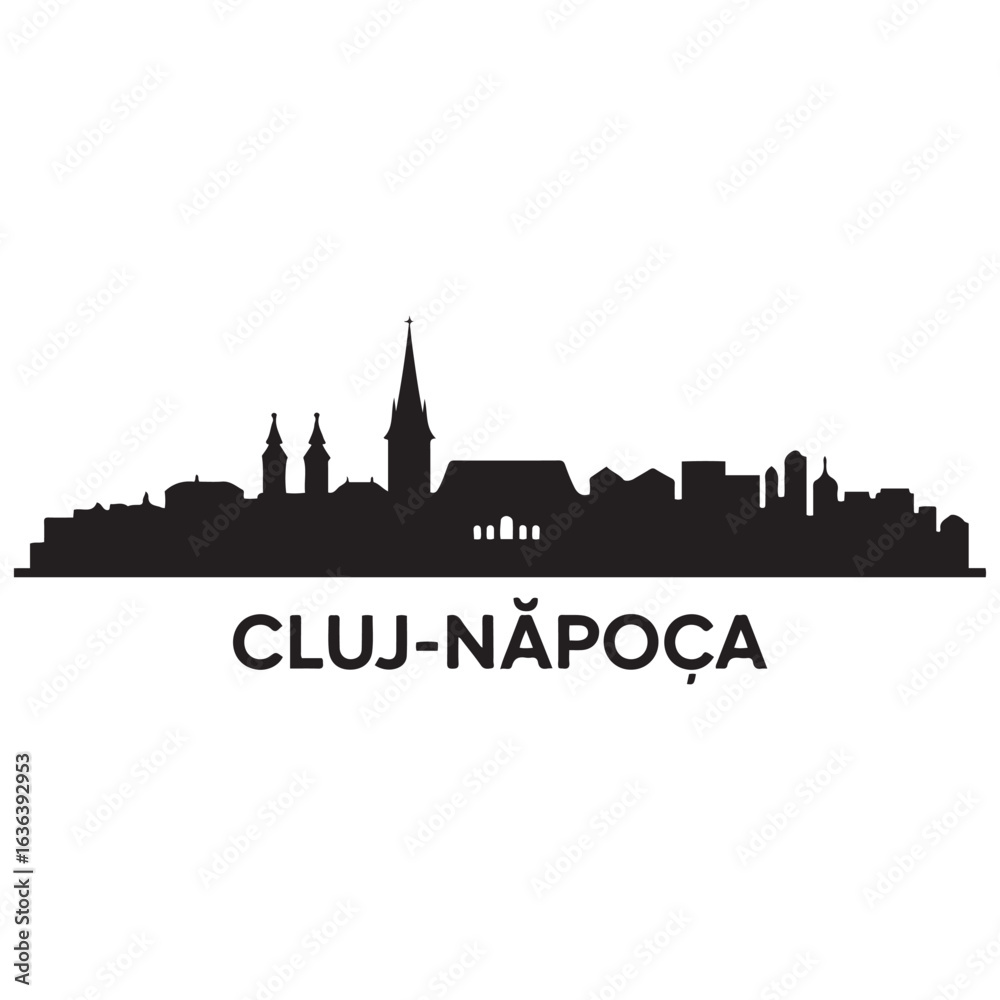 Fototapeta premium Cluj-Napoca city skyline. Black cityscape isolated on white background. Vector banner. Vector black silhouette. with white background.