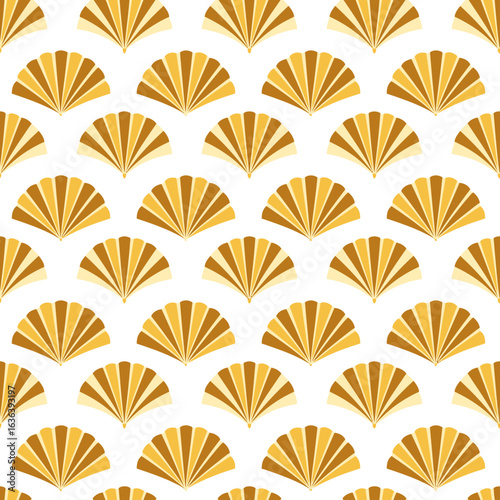 Golden Fan Pattern: Symmetrical Arrangement of Stylized Fans with Alternating Light and Dark Gold Tones