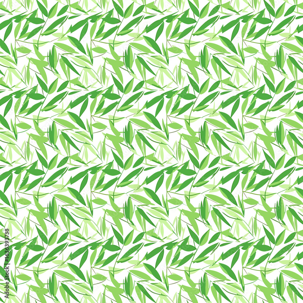 Fototapeta premium Repeating Pattern of Green Leaves with Varying Shades and Overlapping Designs