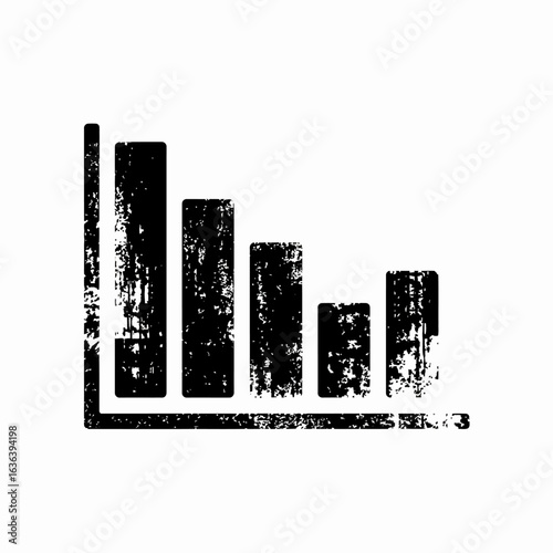 Vintage rubber stamp effect bar graph icon symbolizing financial decline, data analysis, and economic downturn.