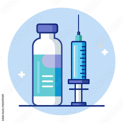 Insulin Syringe and Vial Vector Illustration for Diabetes Care, Medical Injection, Blood Sugar Management