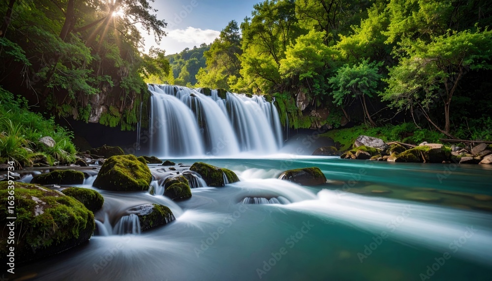 Fototapeta premium Stunning Waterfall in Lush Green Forest