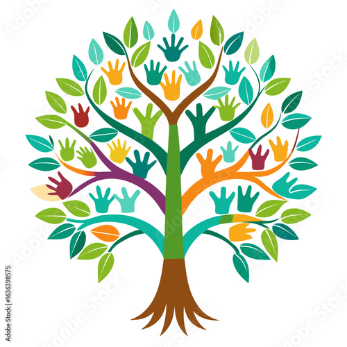 Philanthropy Tree with Interconnected Hands — Growth Through Support