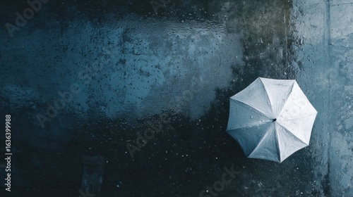 Aerial View of White Umbrella on Wet Surface After Rainfall