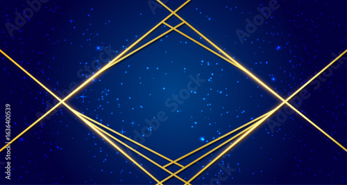 Luxury Blue Background with Golden Lines and Sparkling Stars – Elegant Abstract Design