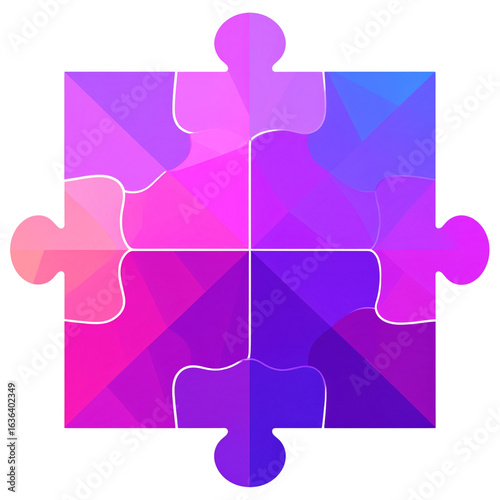 Abstract Polygonal Puzzle Piece Icon with Gradient Colors, transparent background