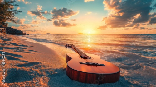 Acoustic guitar on beach at sunset (7)