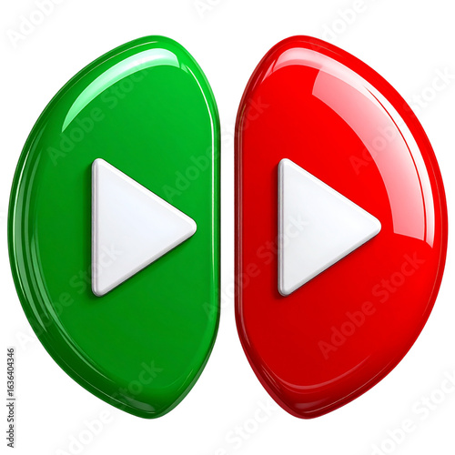 3D Glossy Play and Pause Buttons with Shadows, isolated on transparent background