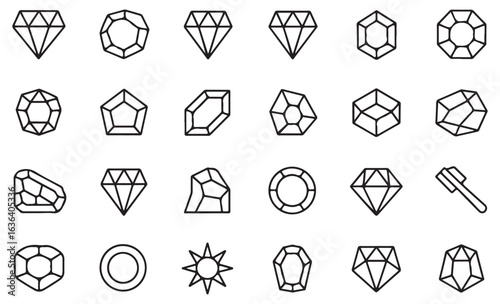 A collection of vector icons featuring diamonds and precious gems for luxury and jewelry designs.