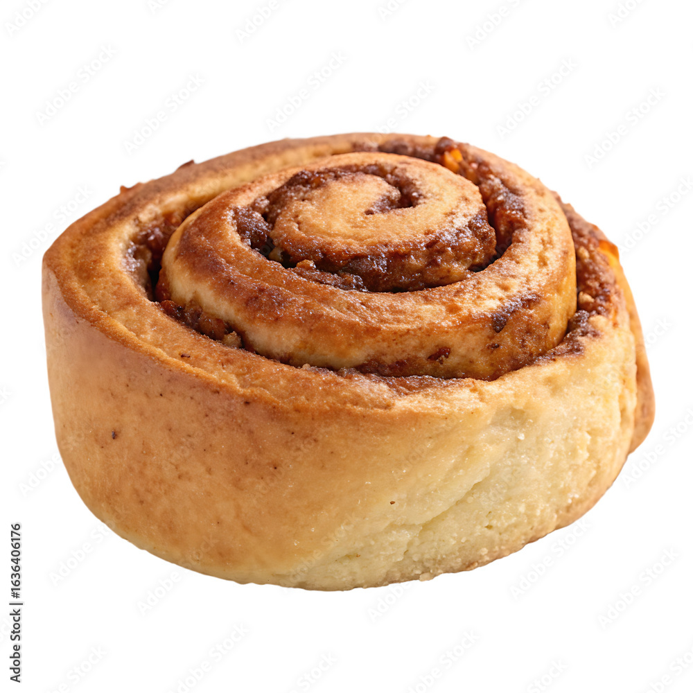 Fototapeta premium A whole single cinnamon roll isolated on a transparent background